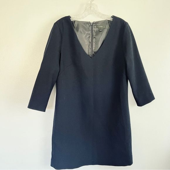 J. Crew Dark Navy wool V Neck Crepe Sheath Dress Lined 4 - Picture 3 of 6